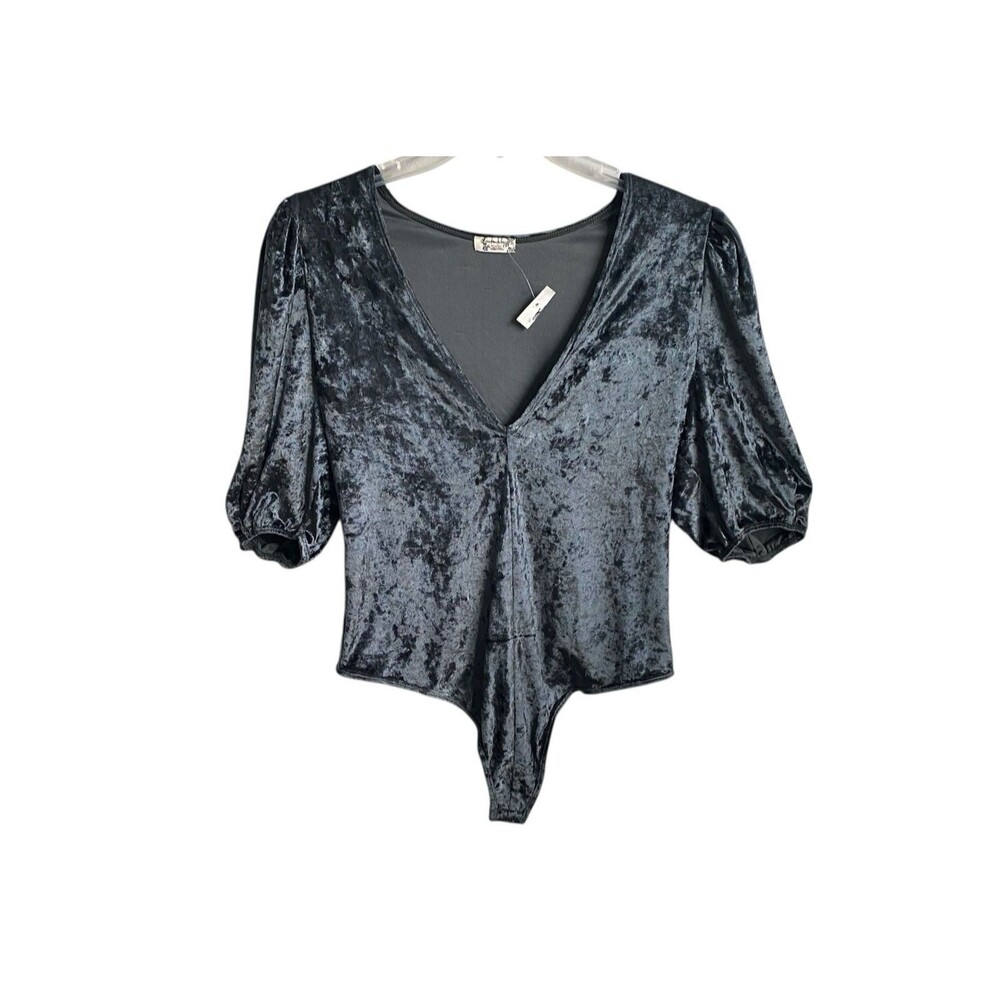 NWOT Free People Don't You Wish Velvet‎ Bodysuit Gray Size Medium RRP $78